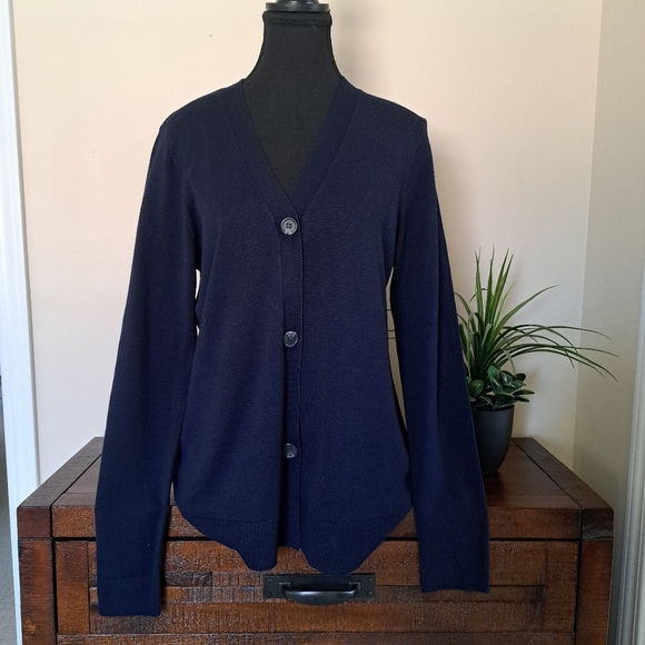 Karen Scott Cardigan Women's Medium Navy Blue Long Sleeved Sweater Button Up - Picture 13 of 13